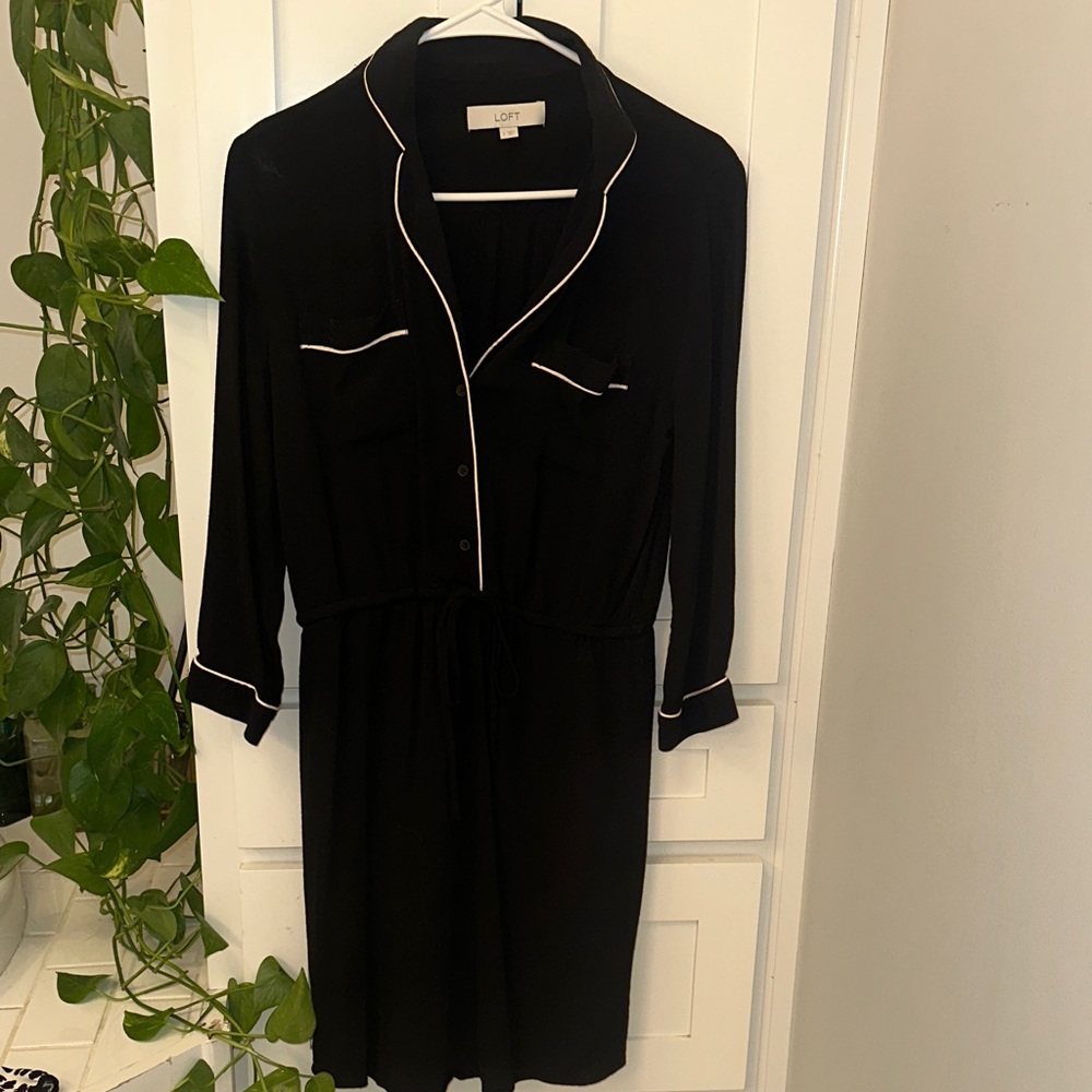 LOFT Black Dress with White Piping Small